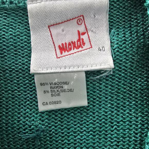 Mondi Teal Blue Flower VTG Pullover Rayon Silk Blend Embellished Sweater Size 40 - Picture 5 of 6